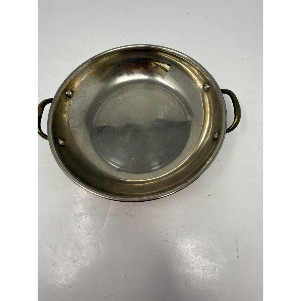 Vintage Copper Pan Brass Handles Stainless‎ Steel Lined Round Skillet Cookware